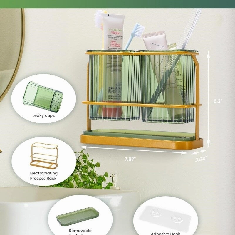 Green Toothbrush Holders for Bathrooms, 2 Cups Toothbrush Holders