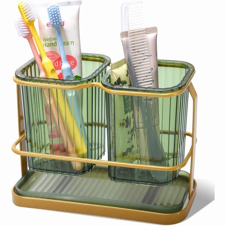 Green Toothbrush Holders for Bathrooms, 2 Cups Toothbrush Holders