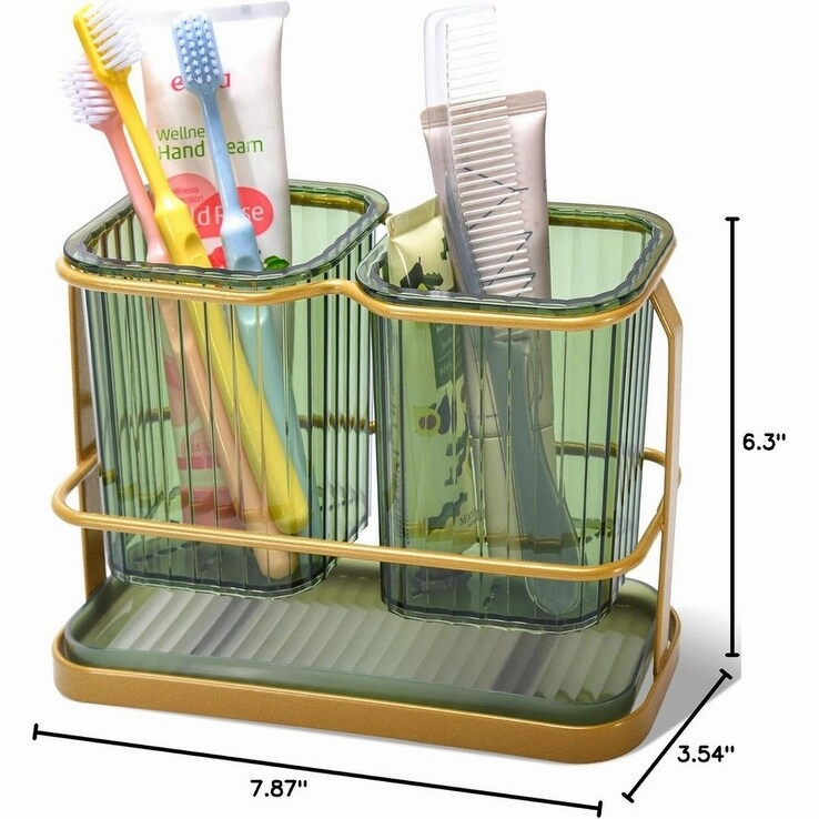 Green Toothbrush Holders for Bathrooms, 2 Cups Toothbrush Holders