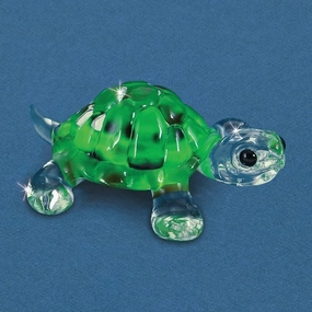 Green Turtle with Green Crystal Eyes Glass Figurine Decorative Mirror,Home Decor Mirror