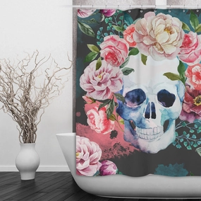 Green Watercolor Floral Skull Shower Curtains and Optional Bath Mats Lighting,Lamps Fixtures