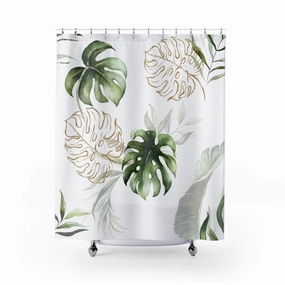 Green White Gold, Monstera Leaves Shower Curtain Lighting,Home Lighting