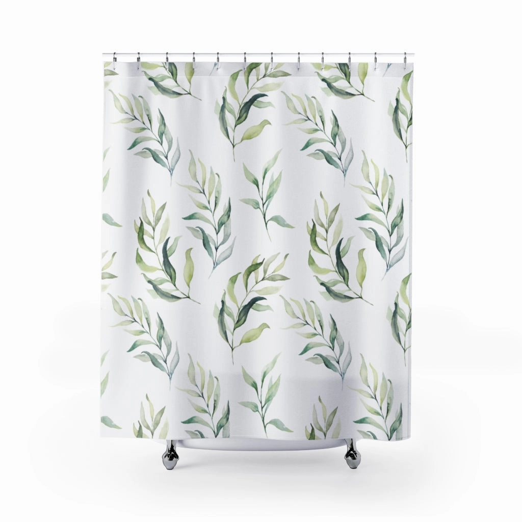 Green White, Palm Leaves, Botanical shower curtain Lighting,Home Lighting