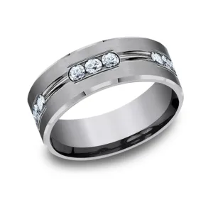 Grey Tantalum 8mm Beveled Wedding Band With Diamonds