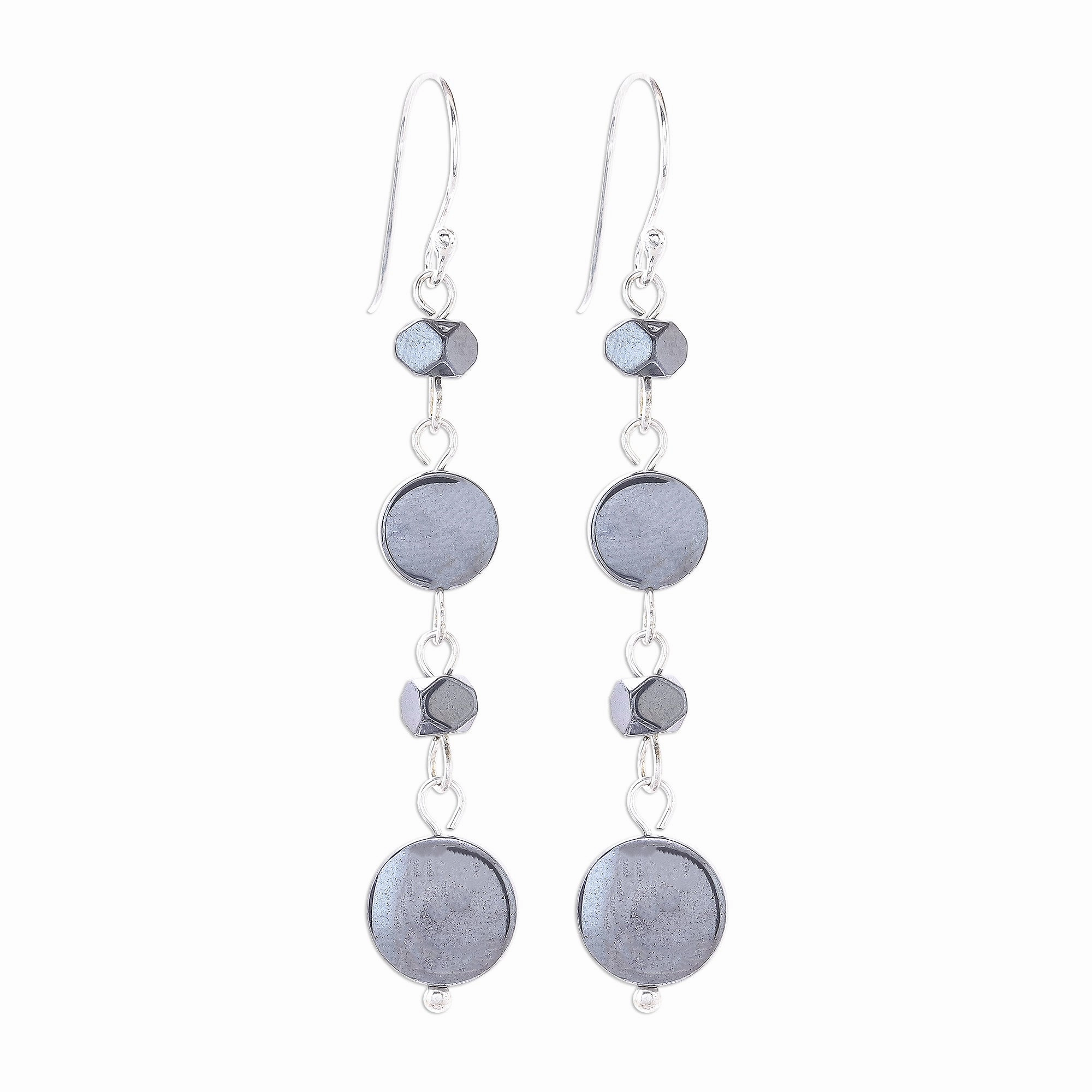 Grey Gleam Natural Hematite Dangle Earrings from Thailand