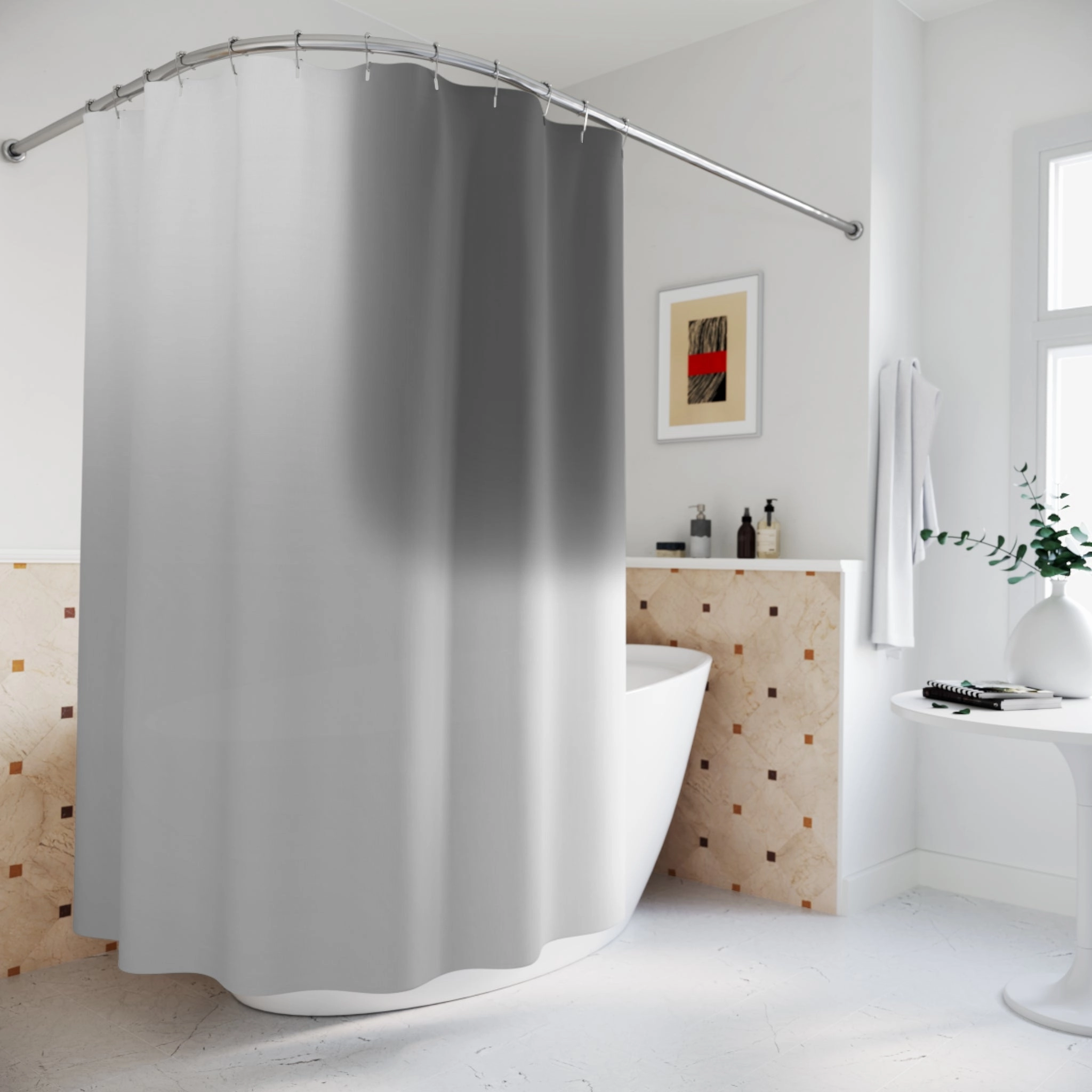 Grey Shower Curtain | Ombre Minimalist Fabric Curtain