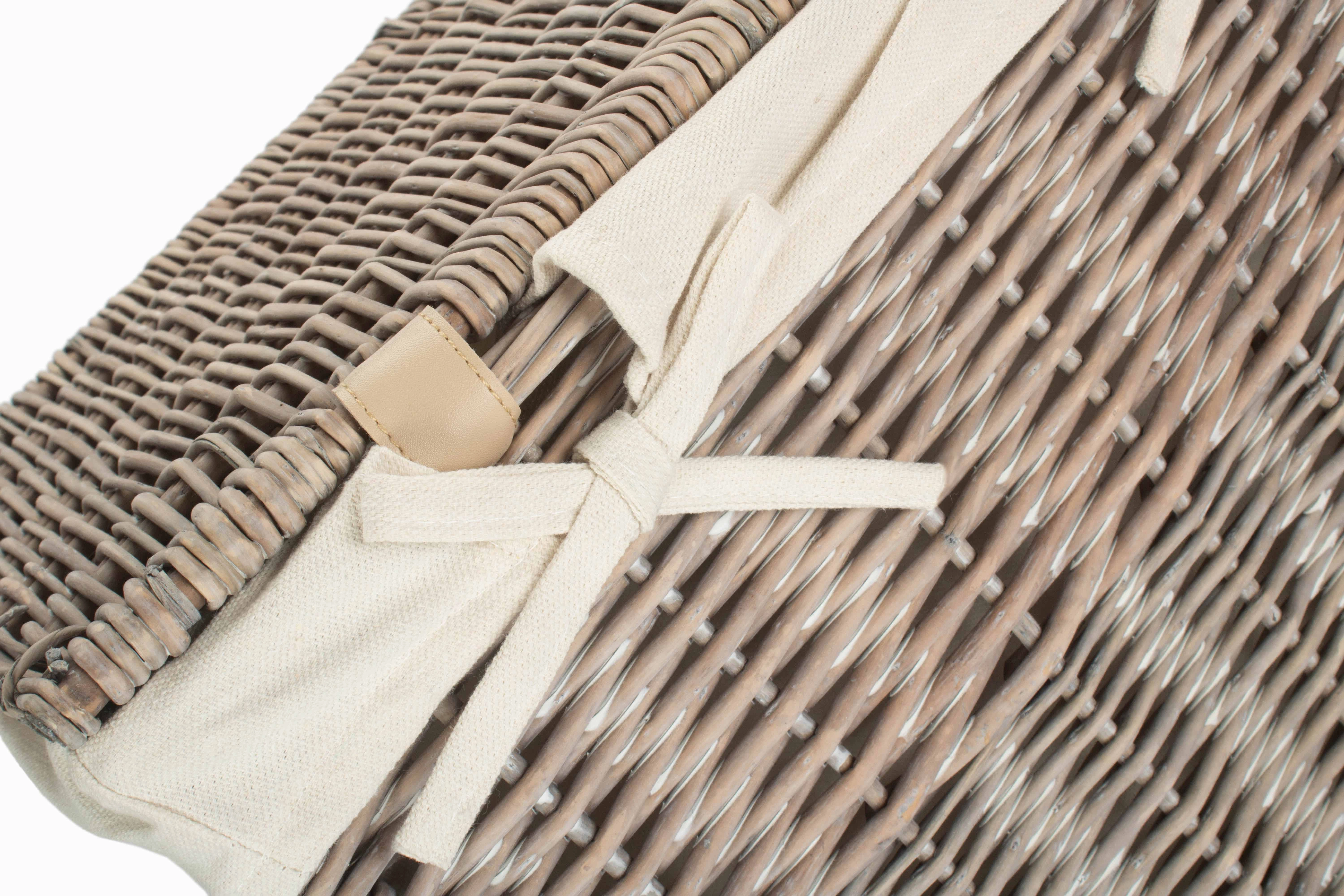 Grey Wash Willow Slim Laundry Hamper Basket with White Lining