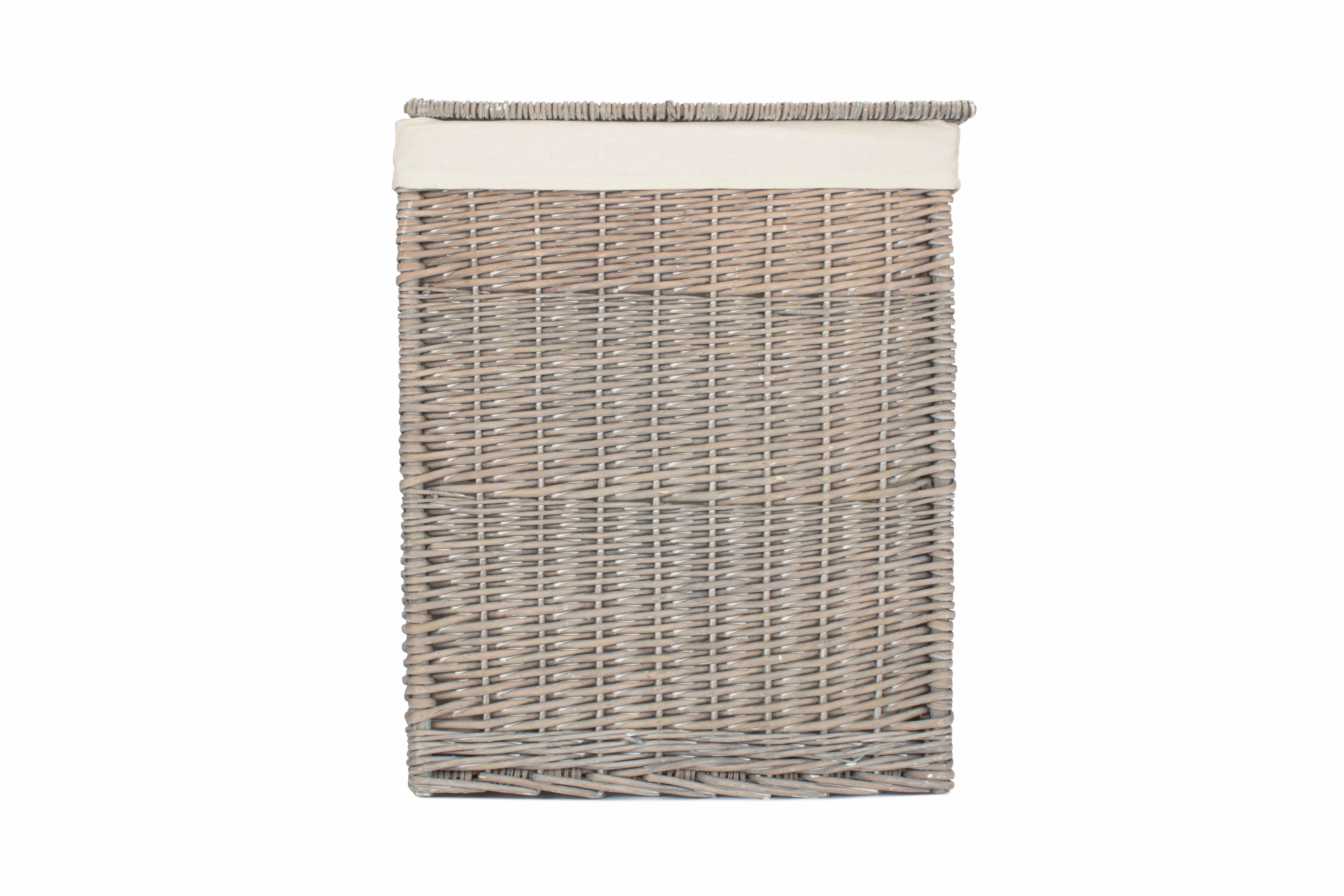 Grey Wash Willow Slim Laundry Hamper Basket with White Lining
