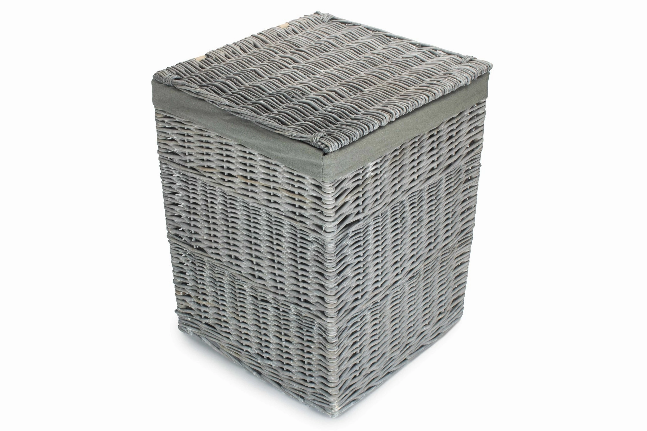 Grey Wash Willow Square Laundry Basket with Grey Sage Lining - Large