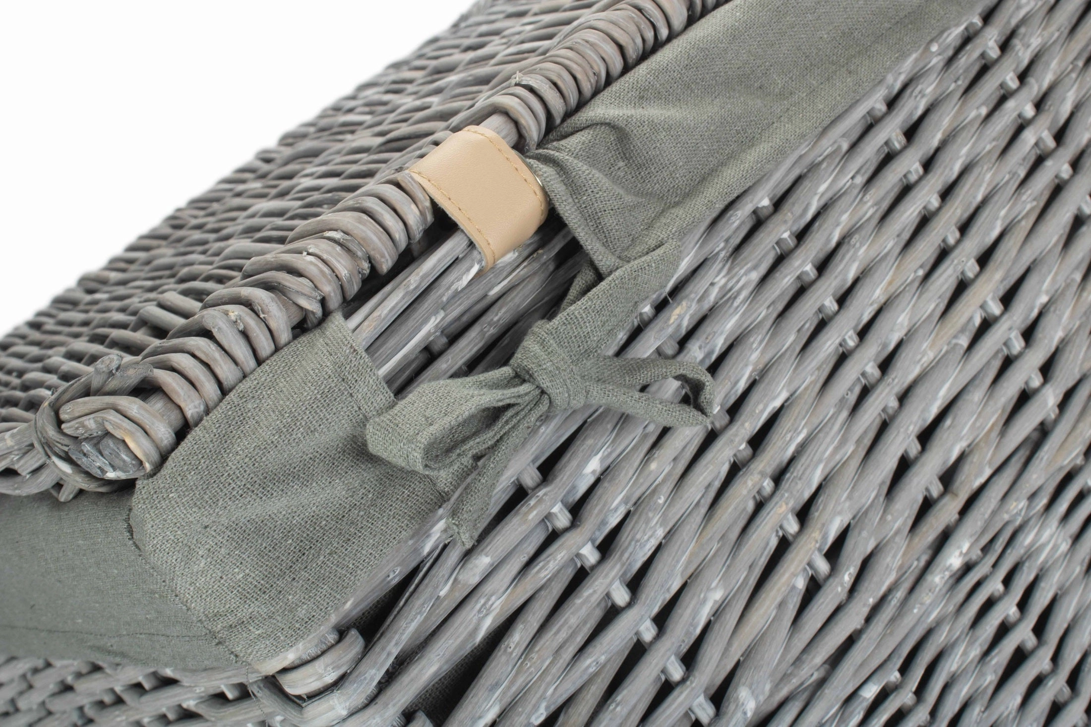 Grey Wash Willow Square Laundry Basket with Grey Sage Lining - Large