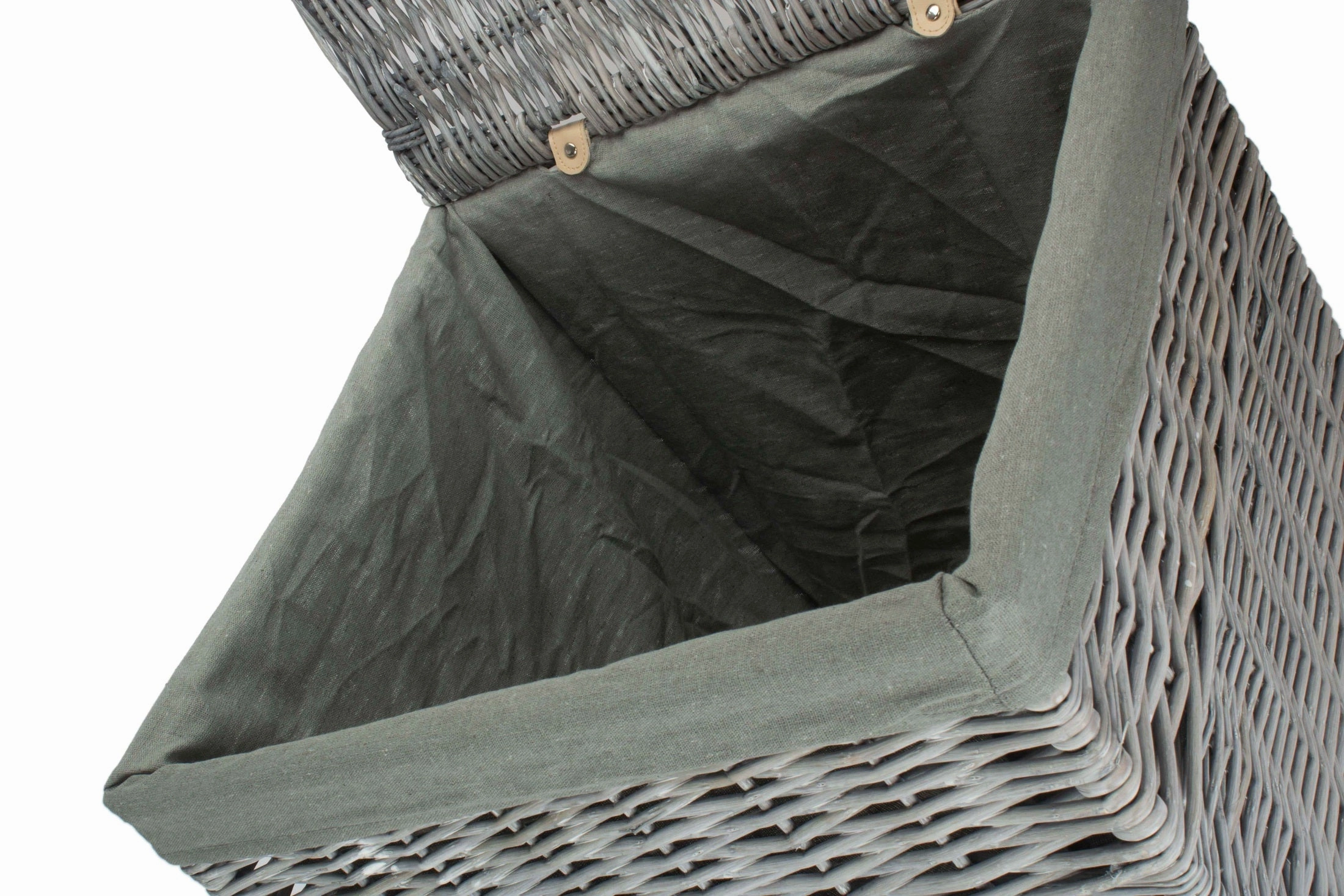 Grey Wash Willow Square Laundry Basket with Grey Sage Lining - Large
