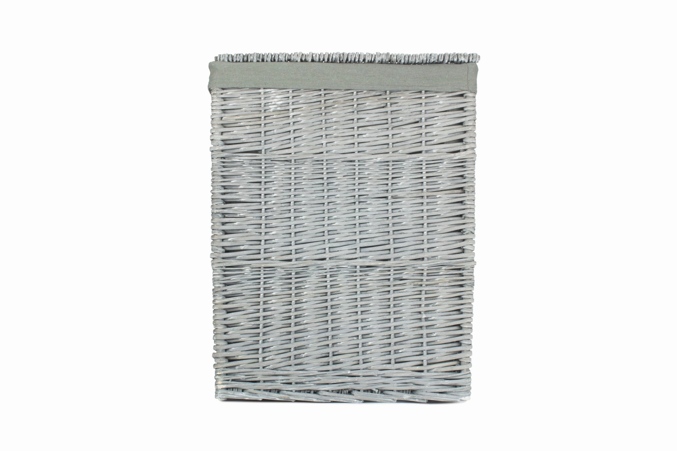 Grey Wash Willow Square Laundry Basket with Grey Sage Lining - Large