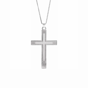 Grooved Cross Pendant in White Gold