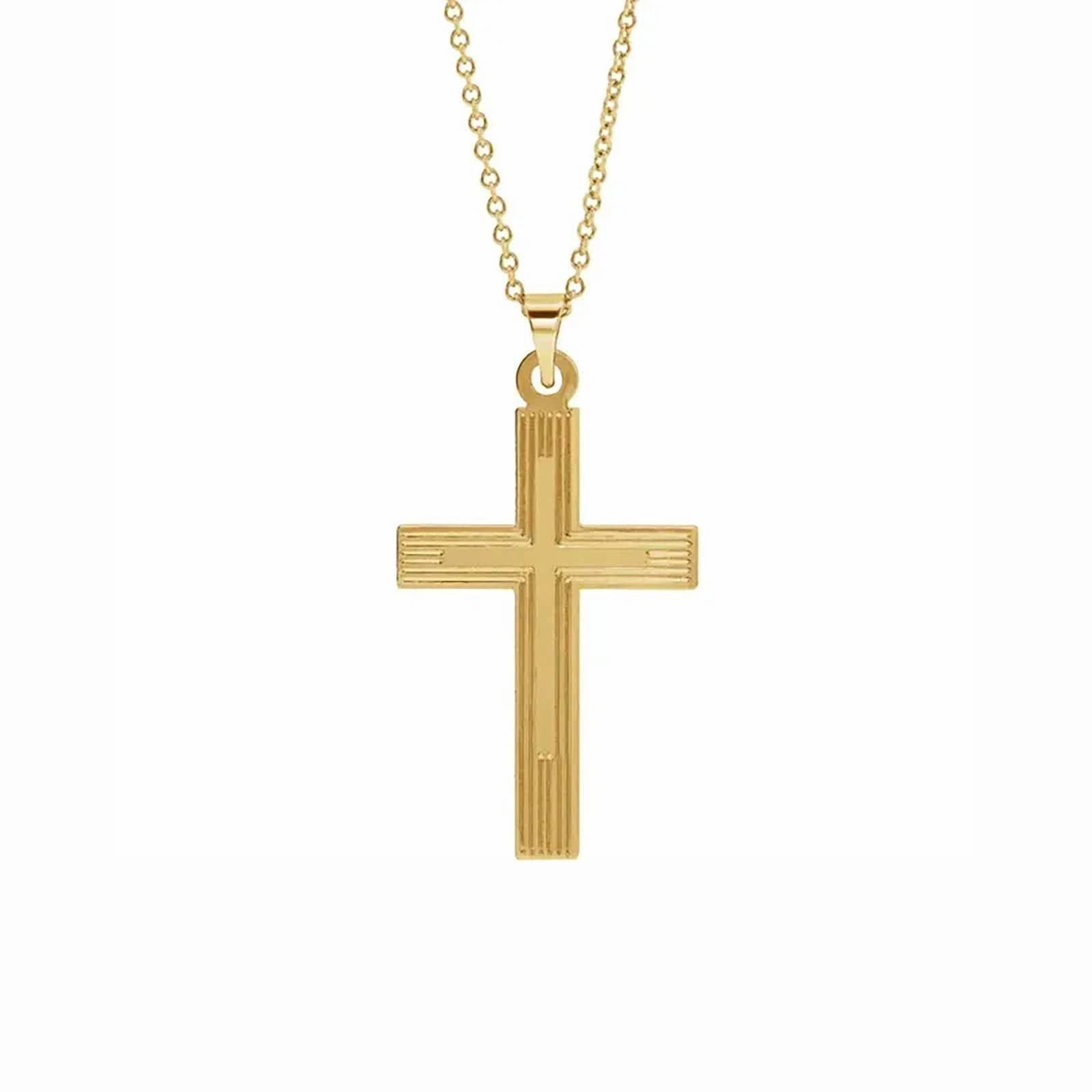 Grooved Cross Pendant in Yellow Gold