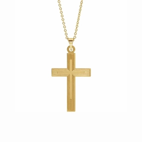Grooved Cross Pendant in Yellow Gold