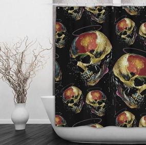 Grunge Halo Skull Shower Curtains and Optional Bath Mats Lighting,Lamps Fixtures