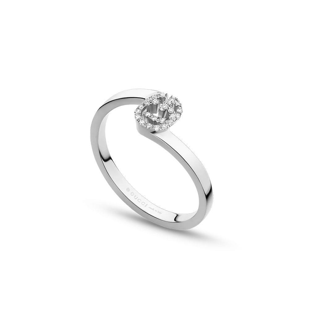 Gucci GG Running 18ct White Gold and Diamond Ring Size 13