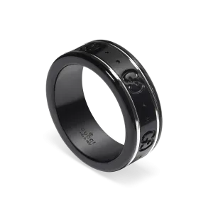 Gucci Icon 18ct White Gold & Black Corundum Thin Ring Size 13