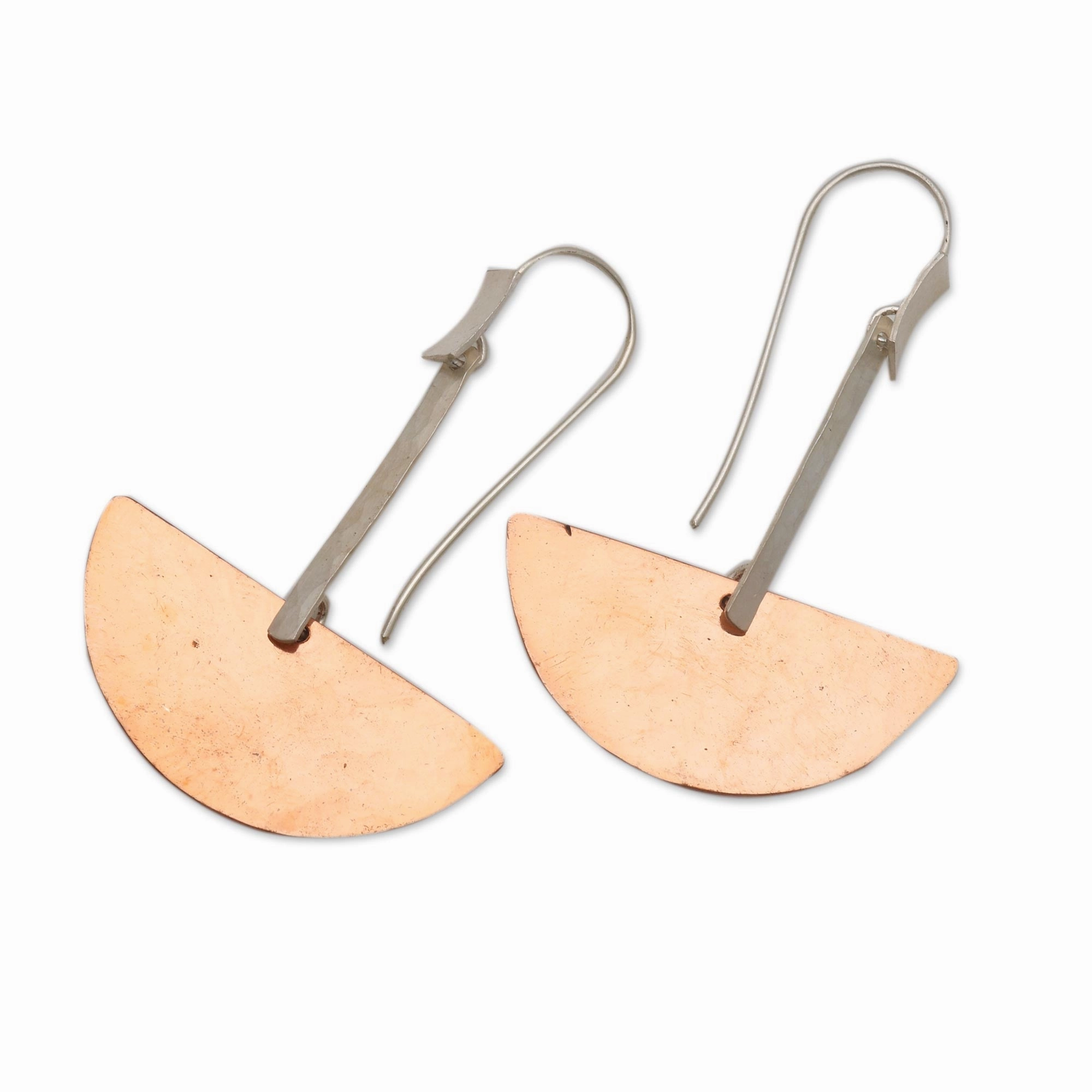 Half-Circle Modernity Modern Sterling Silver and Copper Dangle Earrings from Bali