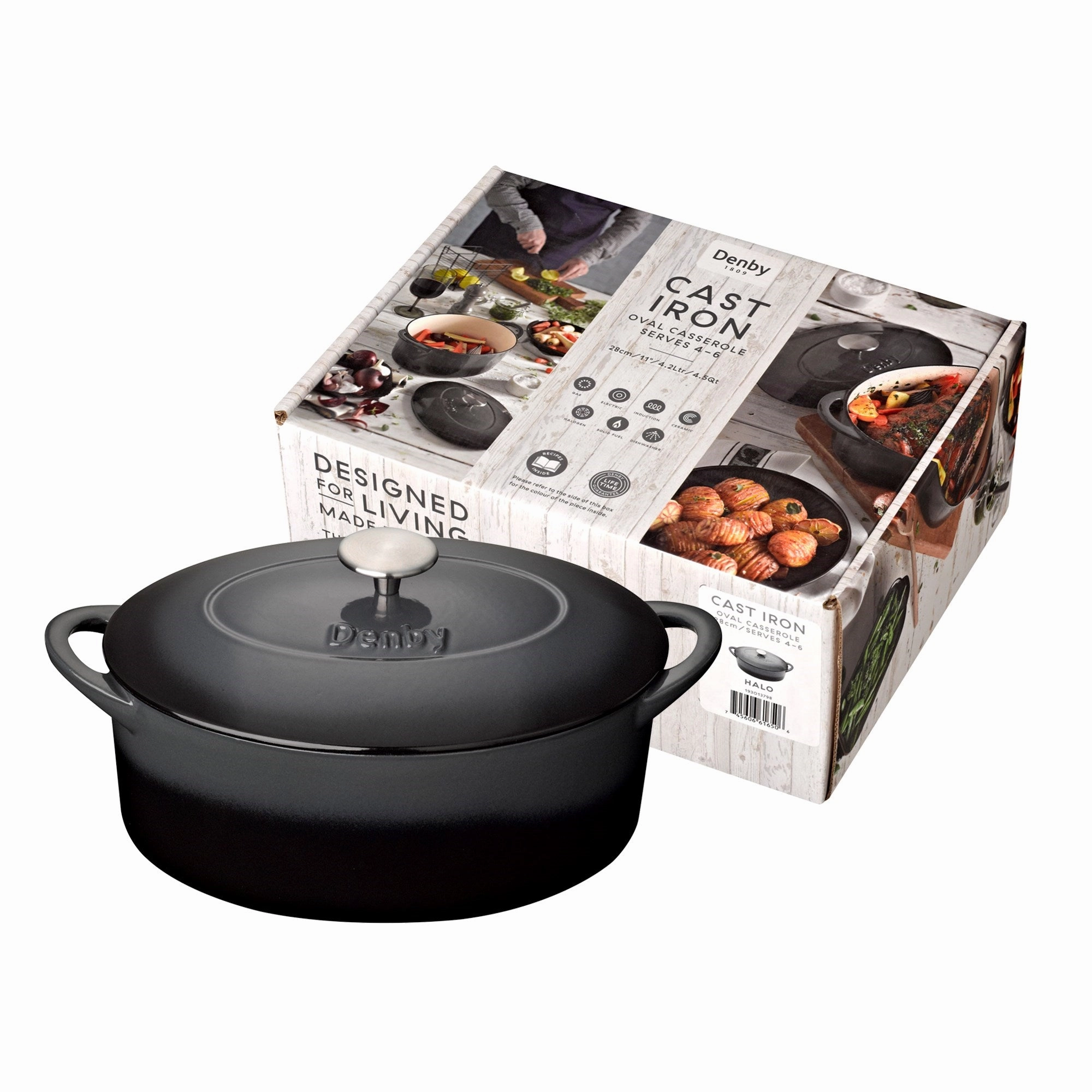 Halo Cast Iron Oval casserole dish, D28cm, black