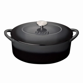 Halo Cast Iron Oval casserole dish, D28cm, black curtain fabric, upholstery textile