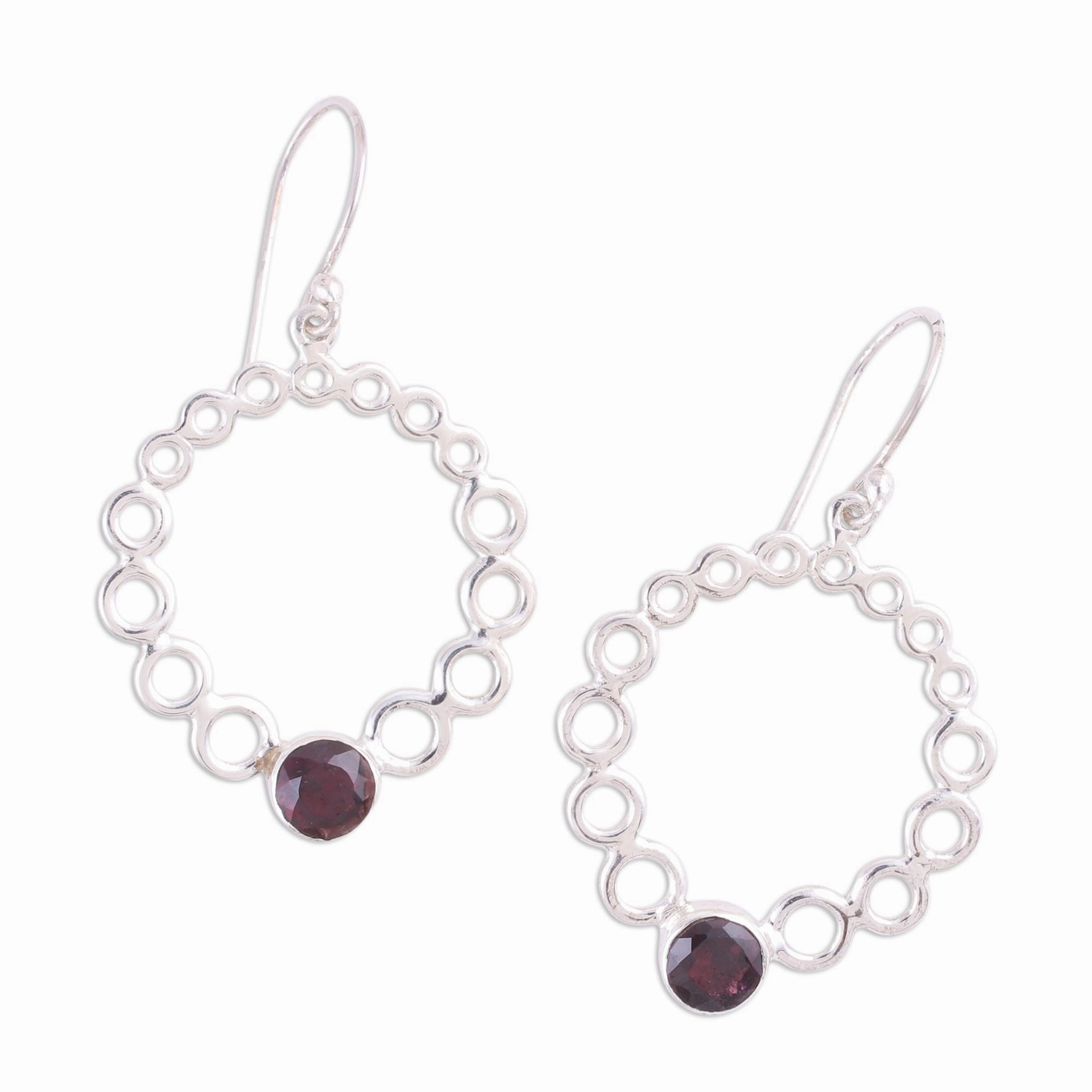 Halo Rings Circle Pattern Garnet Dangle Earrings from India