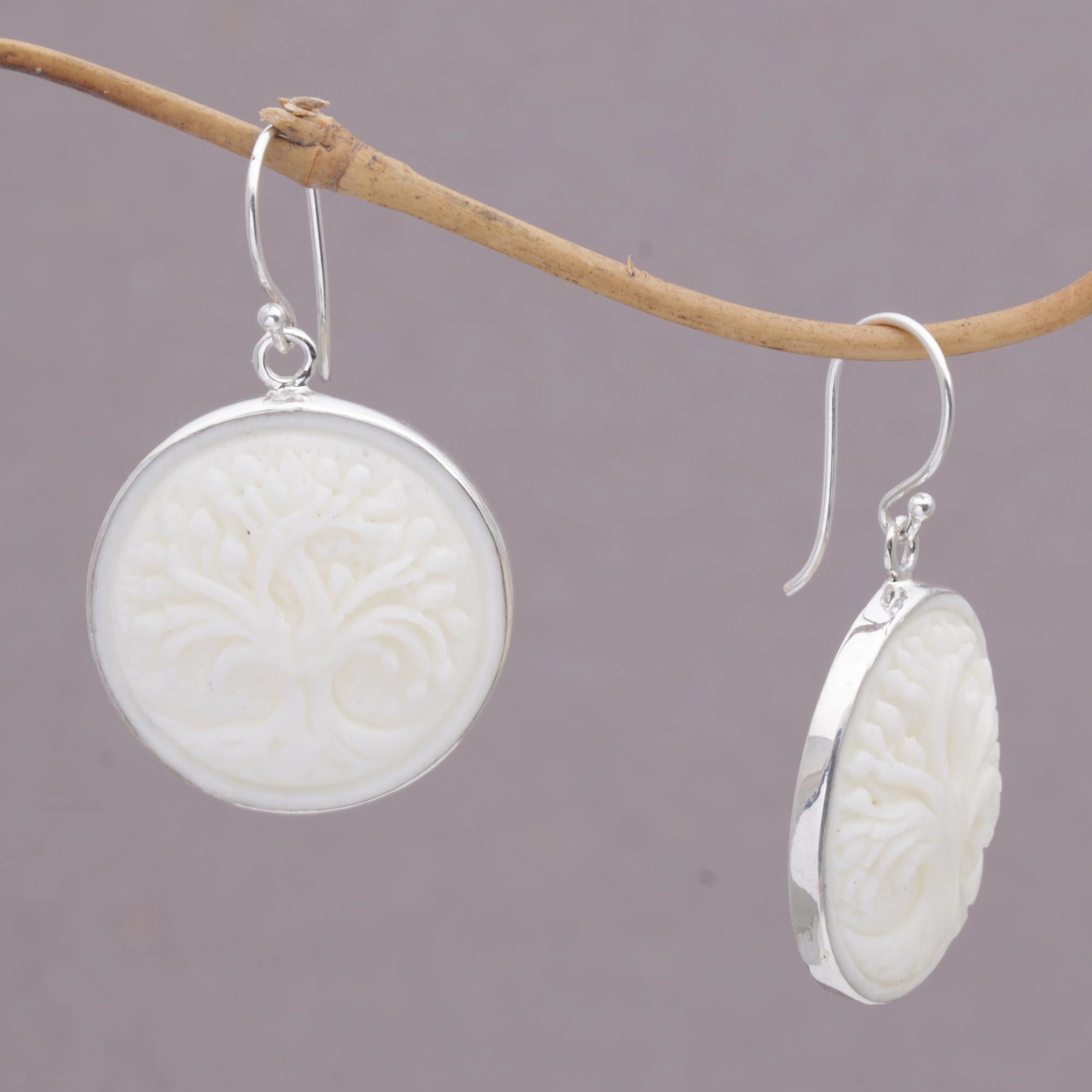 Halo Trees Handcrafted Bone Dangle Earrings