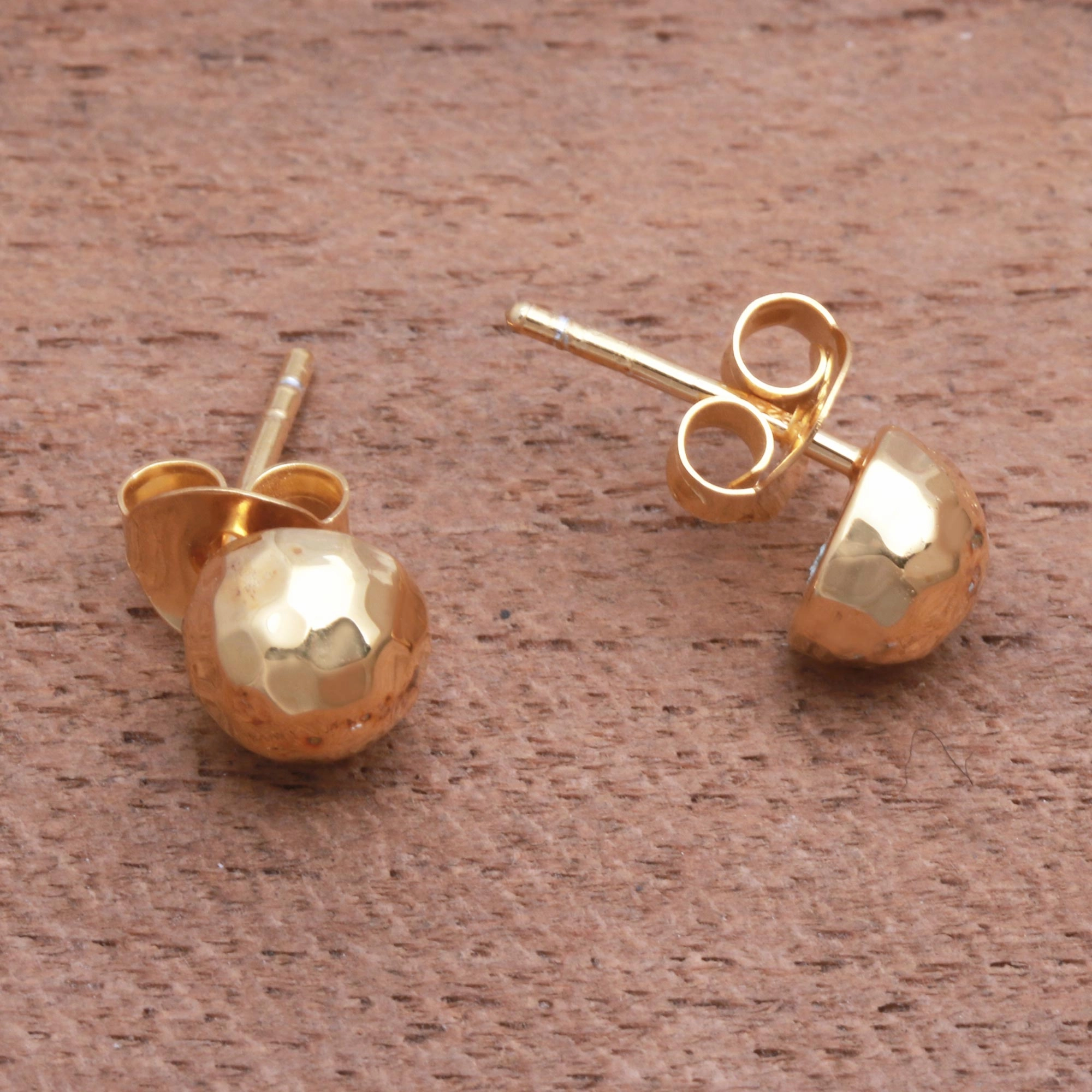 Hammered Domes Domed Gold Plated Sterling Silver Stud Earrings from Bali