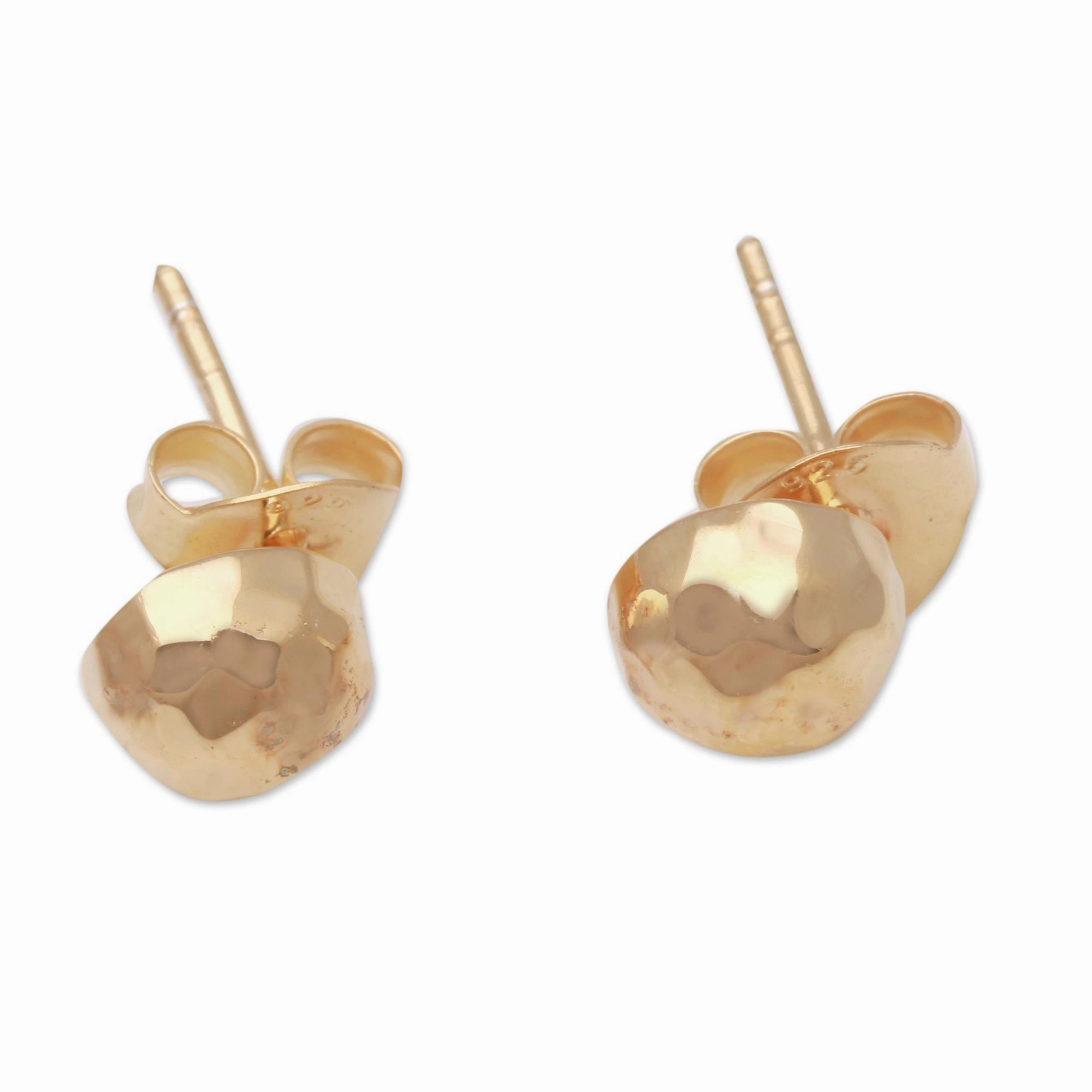 Hammered Domes Domed Gold Plated Sterling Silver Stud Earrings from Bali