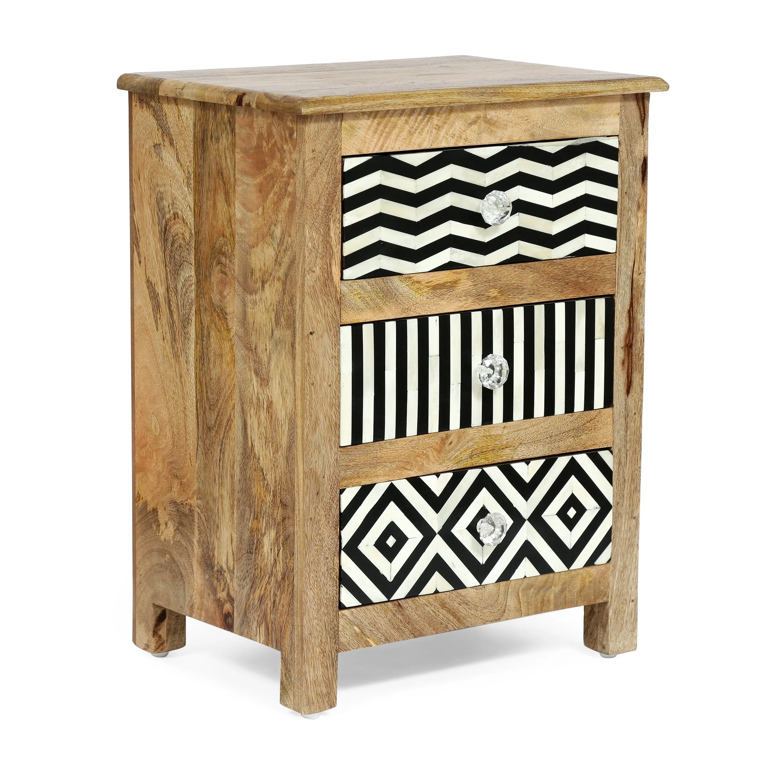 Handcrafted Boho 3 Drawer Mango Wood Nightstand - NH546313 office desk, work desk