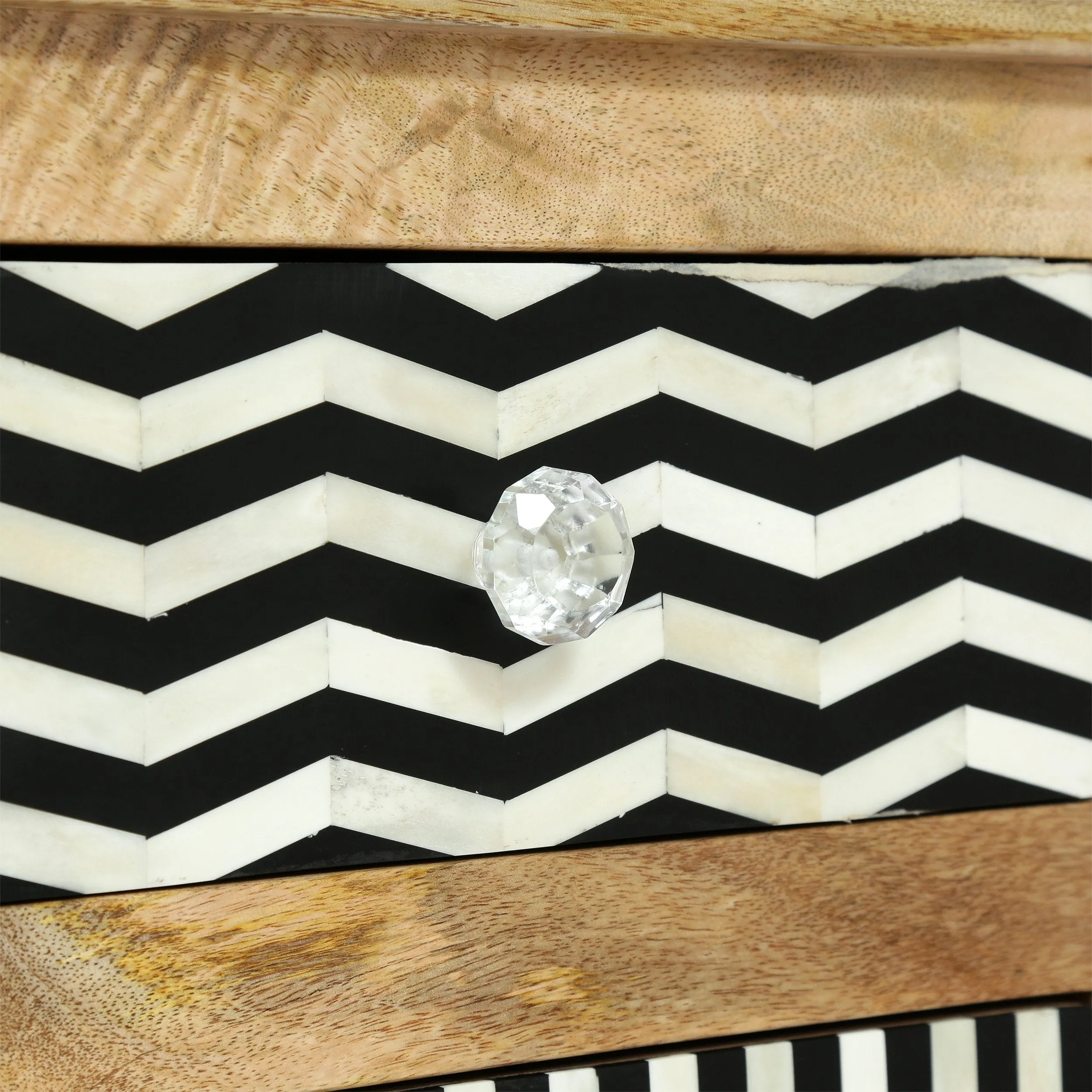 Handcrafted Boho 3 Drawer Mango Wood Nightstand - NH546313