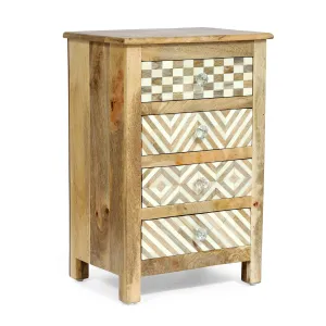 Handcrafted Boho 4 Drawer Mango Wood Nightstand - NH807313 office desk, work desk