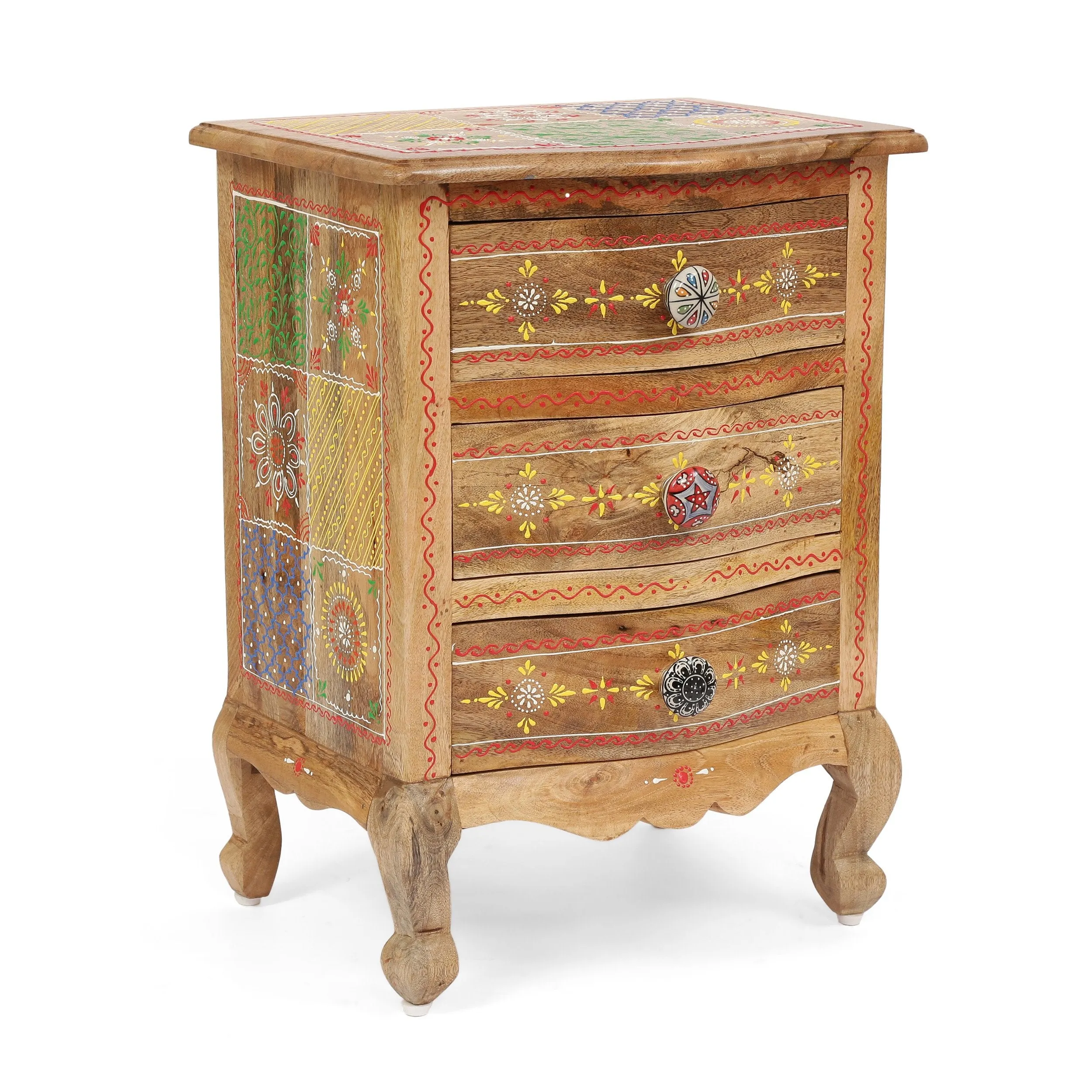 Handcrafted Boho Mango Wood 3 Drawer Nightstand - NH560413 office desk, work desk