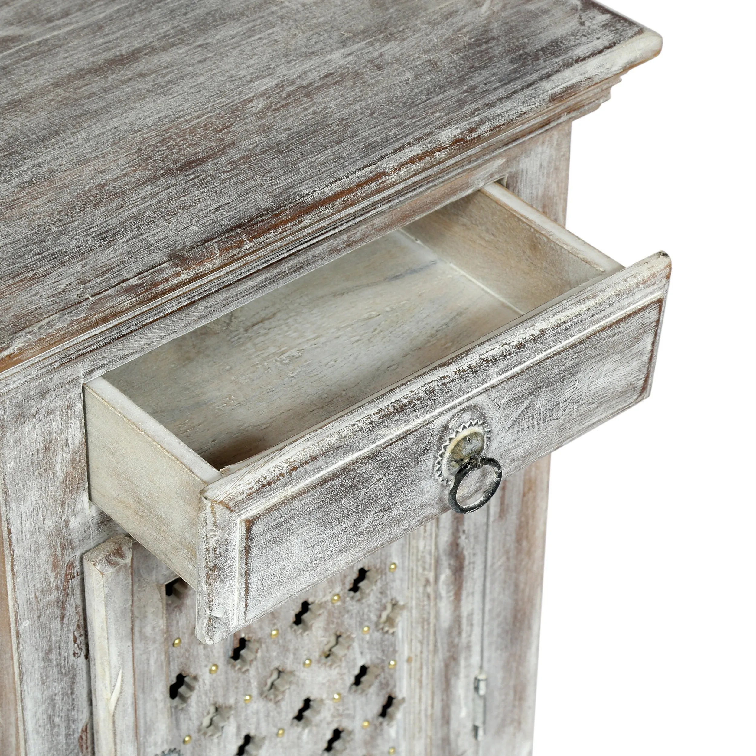 Handcrafted Boho Mango Wood Nightstand - NH907313
