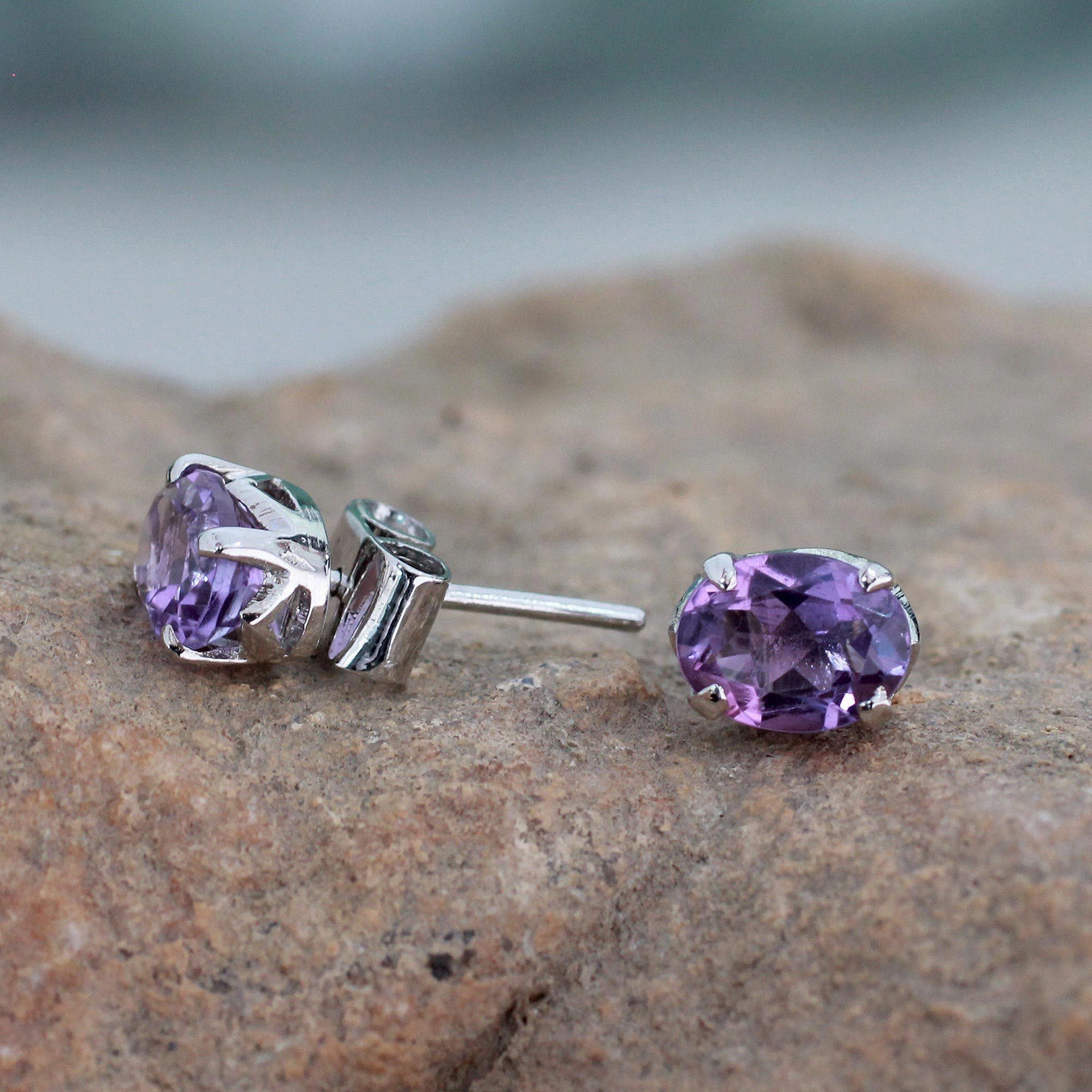 Handcrafted Amethyst & Sterling Silver Earrings