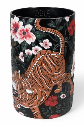 Handpainted Round Vase | Bold Monkey Songs Of The Night Tiger Vase,Glass Vase
