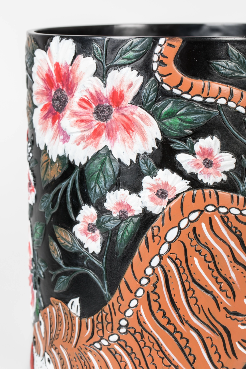 Handpainted Round Vase | Bold Monkey Songs Of The Night Tiger