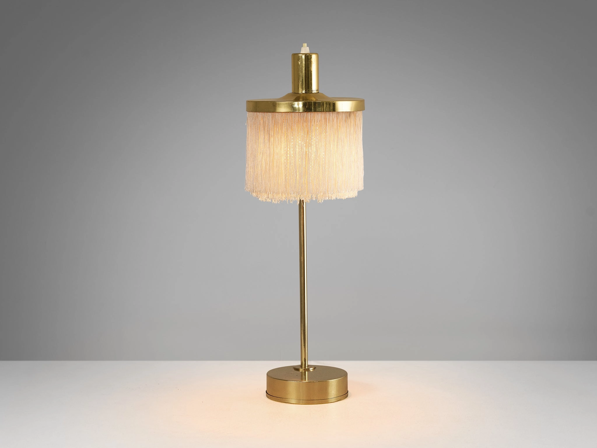 Hans-Agne Jakobsson Pair of 'Fringe' Table Lamps in Brass and Silk