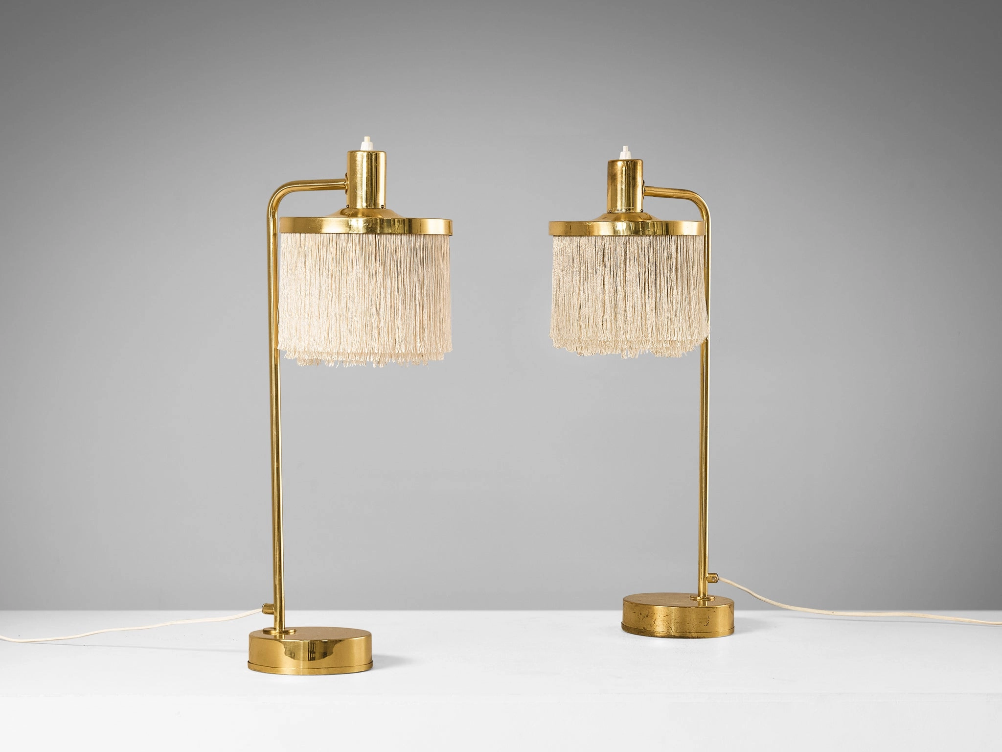 Hans-Agne Jakobsson Pair of 'Fringe' Table Lamps in Brass and Silk