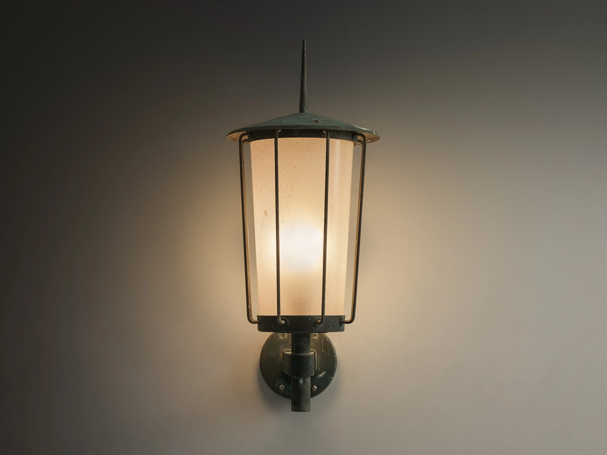 Hans Bergstrm for Atelj Lyktan 'Knight' Wall Light in Copper and Blown Glass