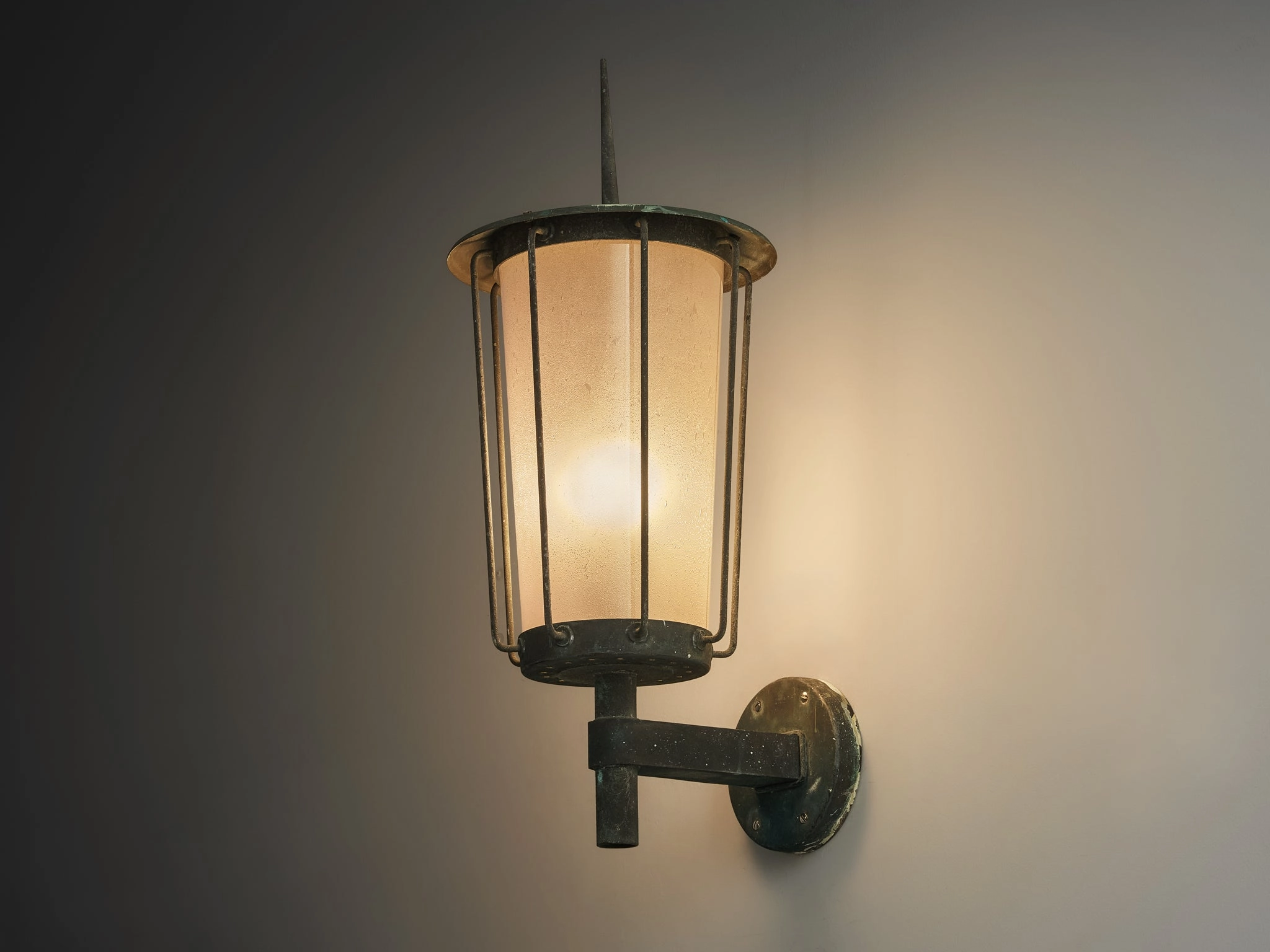 Hans Bergstrm for Atelj Lyktan 'Knight' Wall Light in Copper and Blown Glass