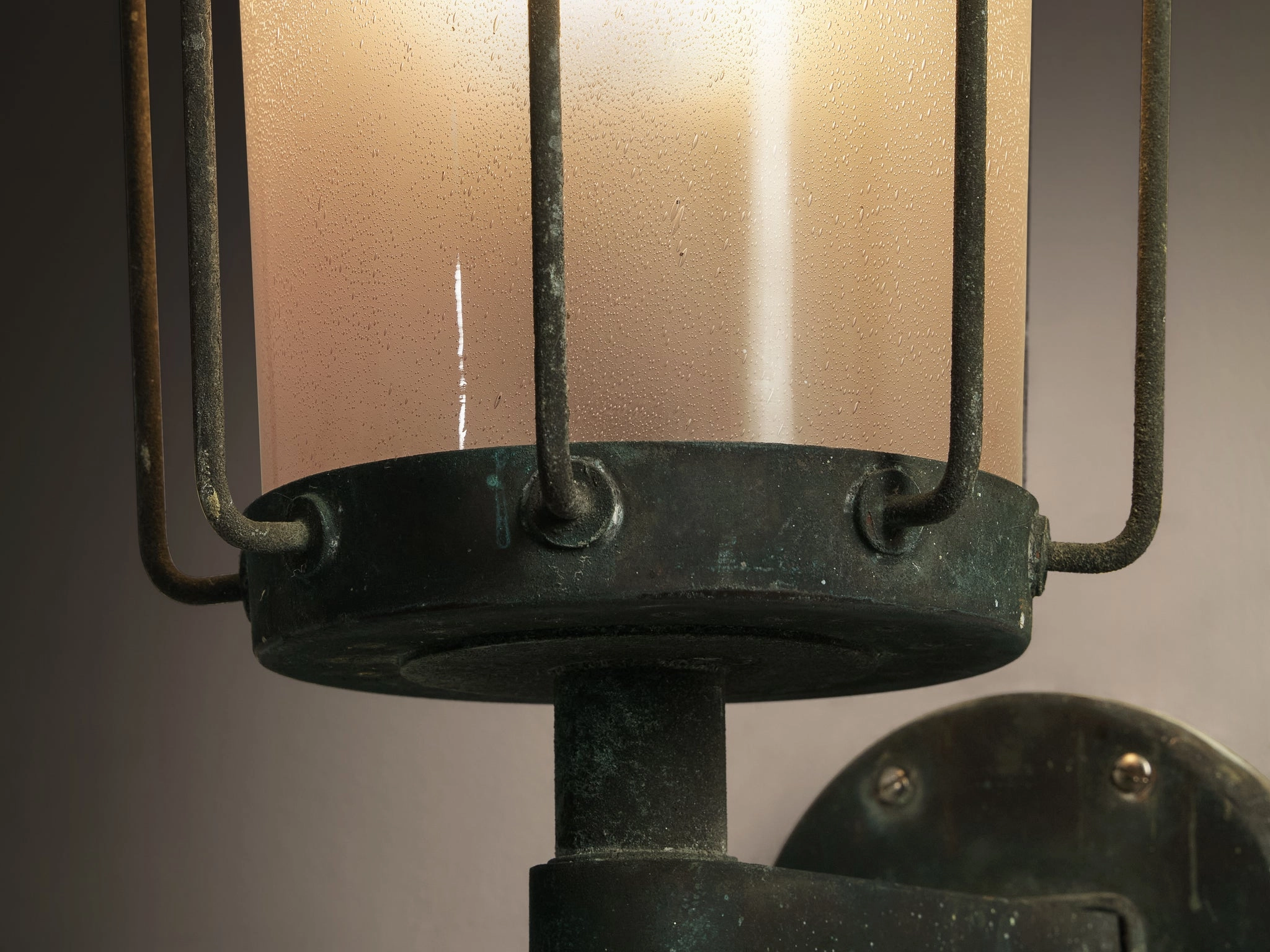 Hans Bergstrm for Atelj Lyktan 'Knight' Wall Light in Copper and Blown Glass