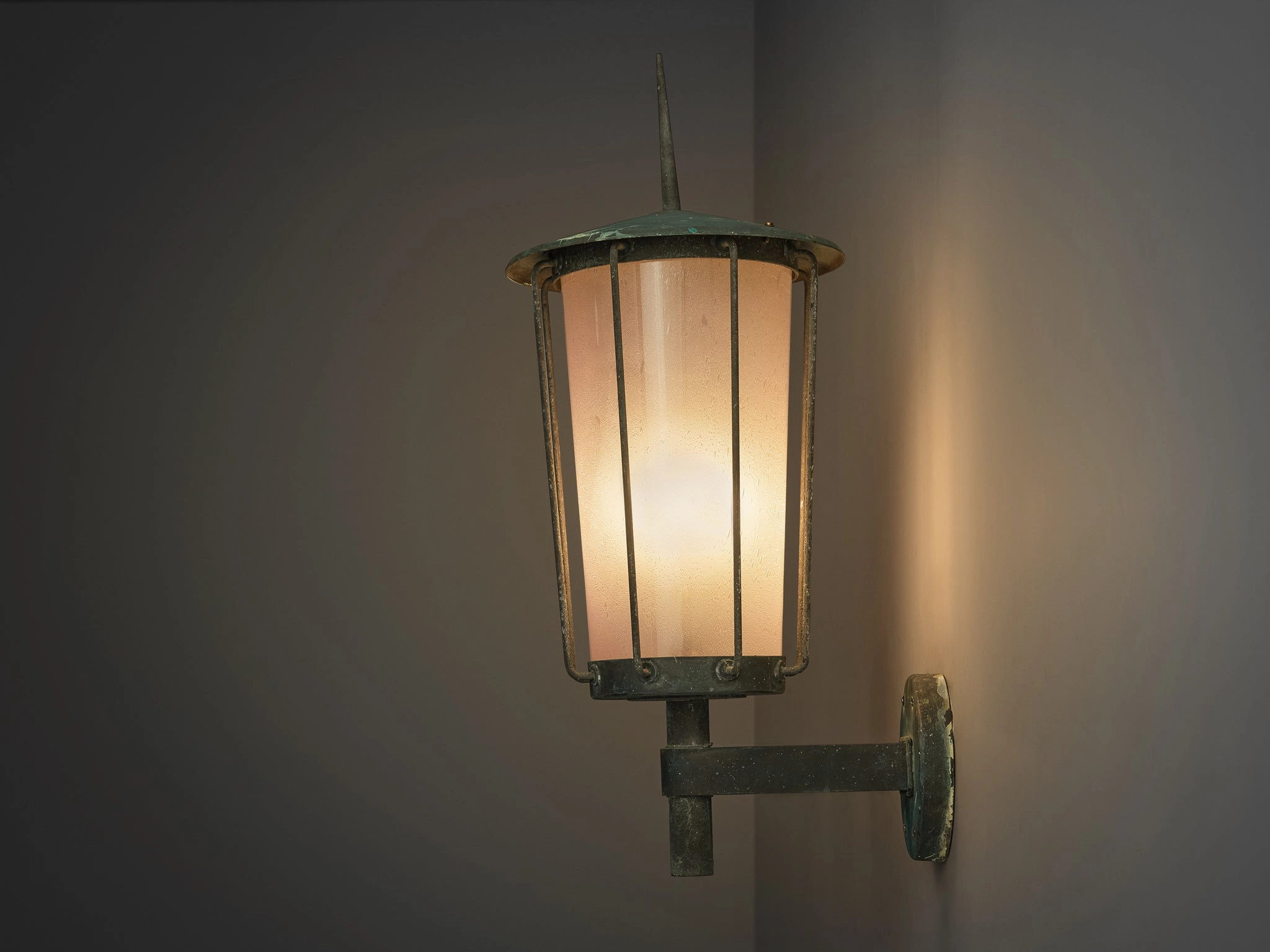 Hans Bergstrm for Atelj Lyktan 'Knight' Wall Light in Copper and Blown Glass