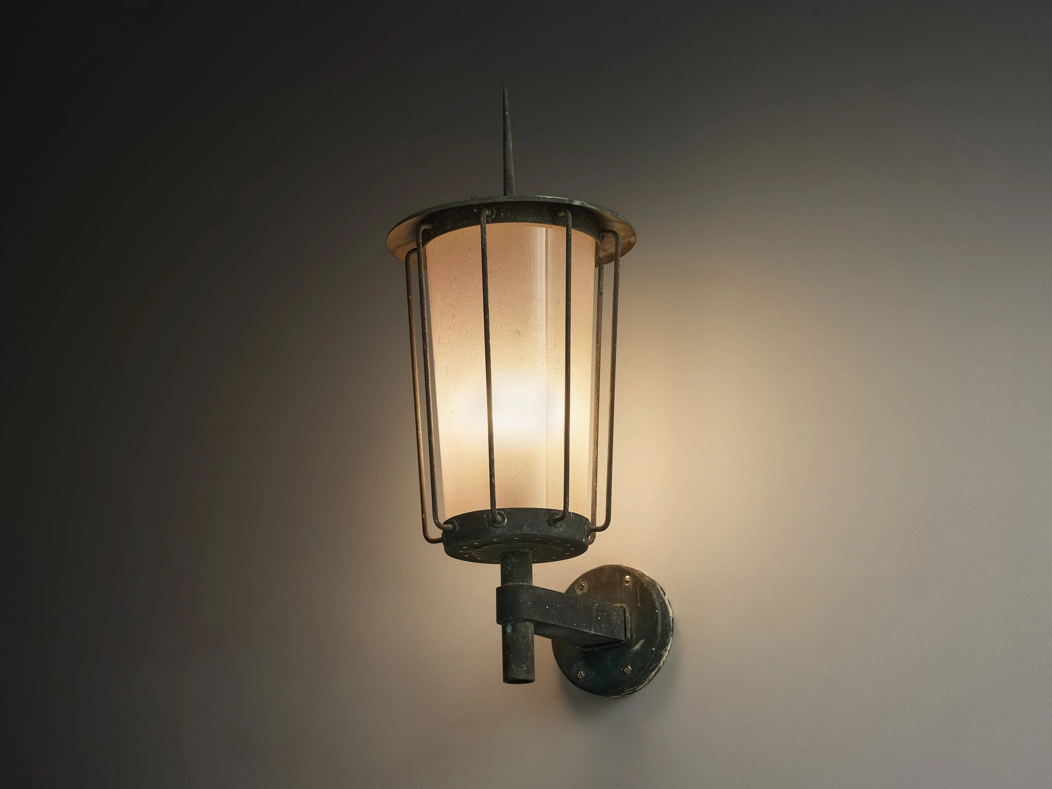 Hans Bergstrm for Atelj Lyktan 'Knight' Wall Light in Copper and Blown Glass