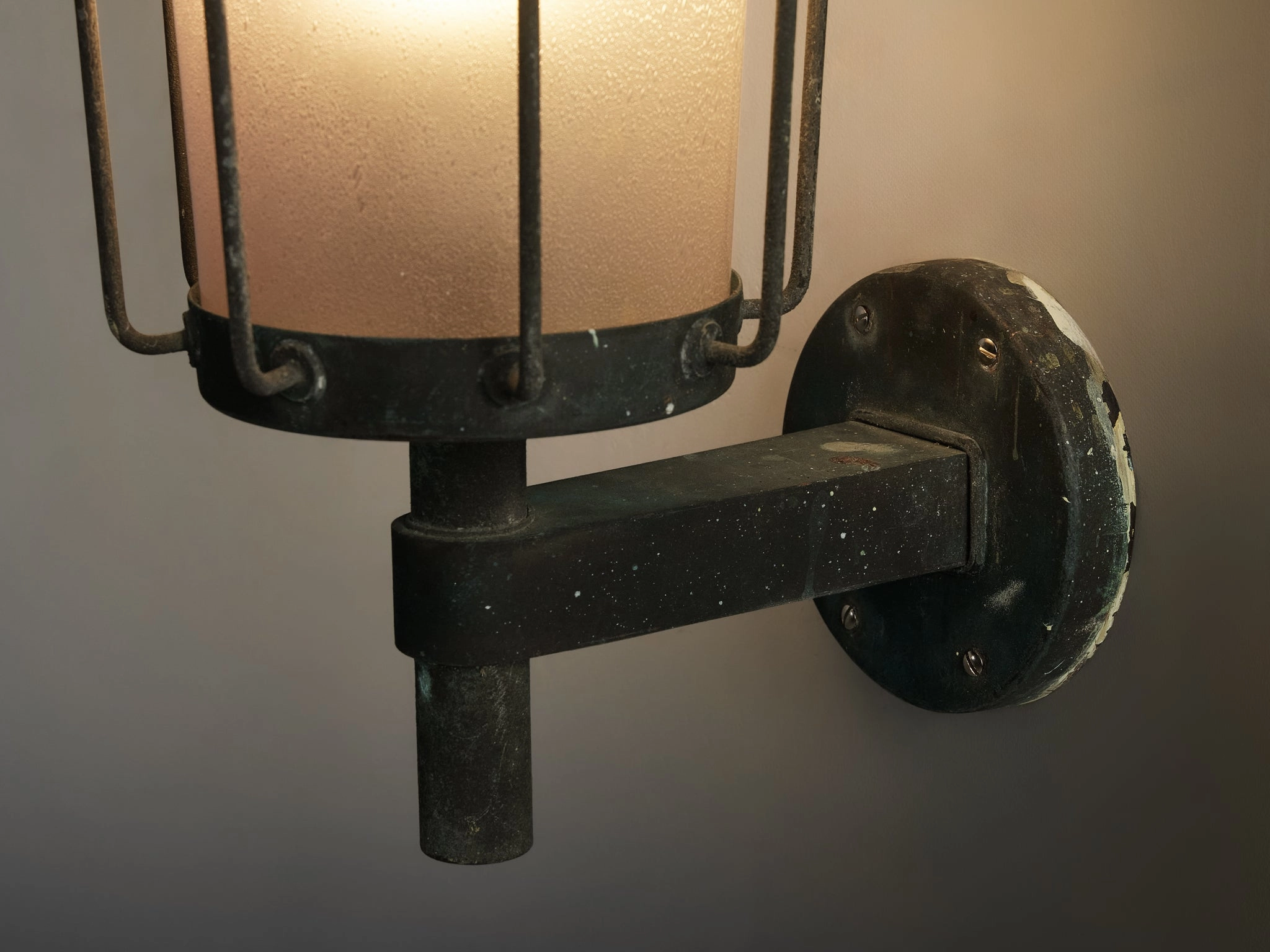 Hans Bergstrm for Atelj Lyktan 'Knight' Wall Light in Copper and Blown Glass