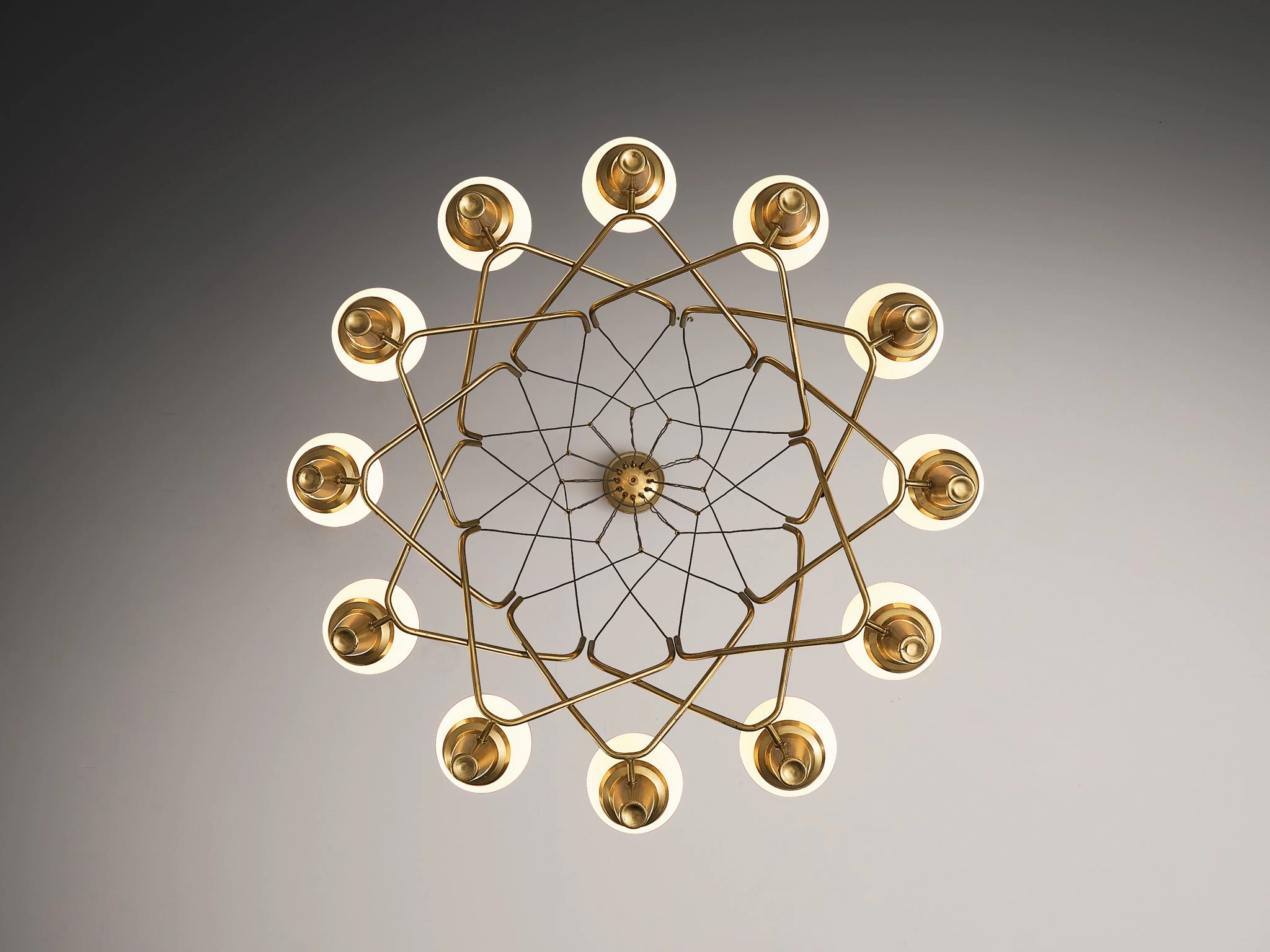 Hans Bergstrm for Atelj Lyktan Chandelier in Brass and Frosted White Glass
