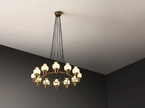 Hans Bergstrm for Atelj Lyktan Chandelier in Brass and Frosted White Glass Knife Set,Kitchen Knives