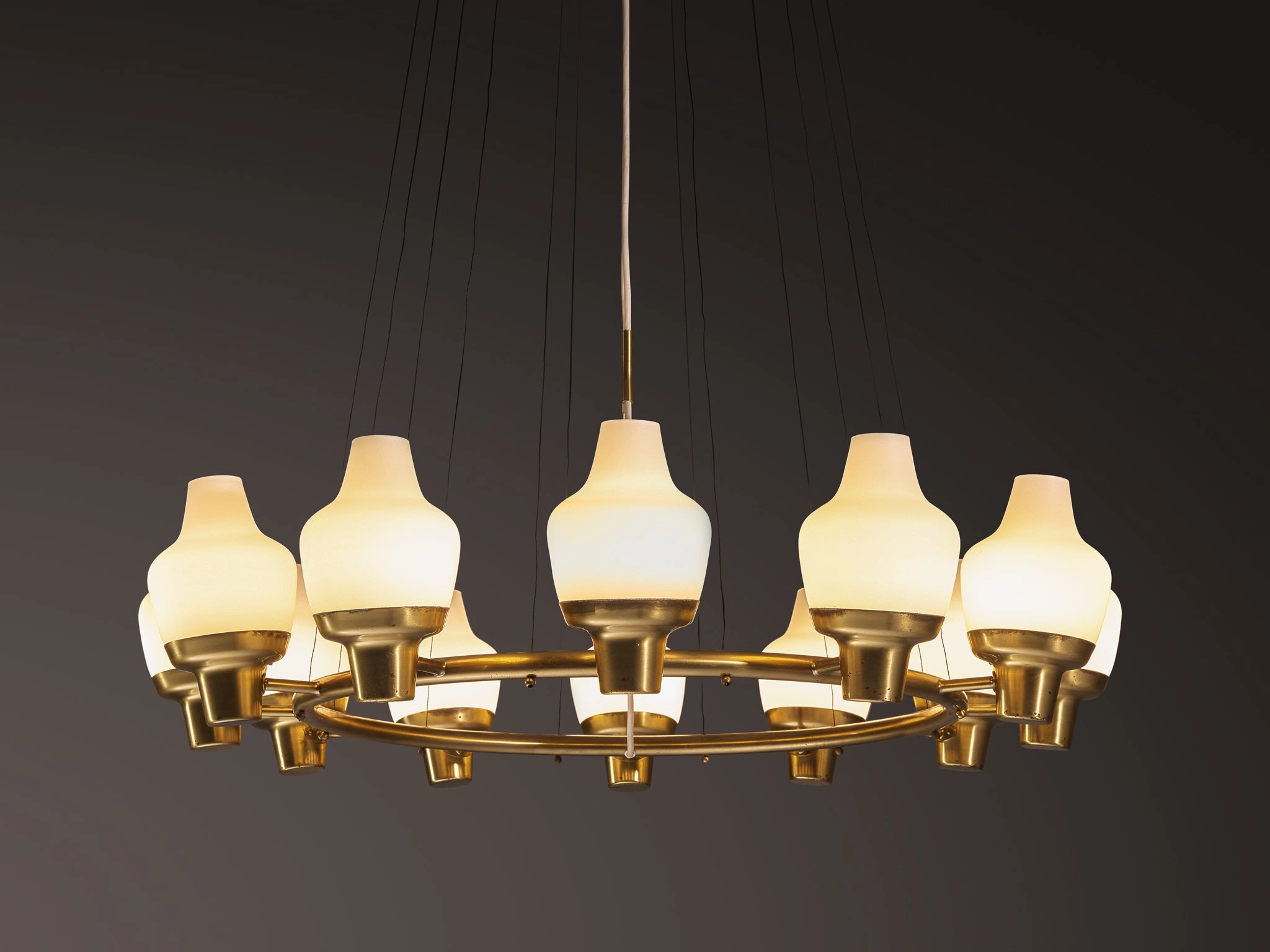 Hans Bergstrm for Atelj Lyktan Chandeliers in Brass and Frosted Glass
