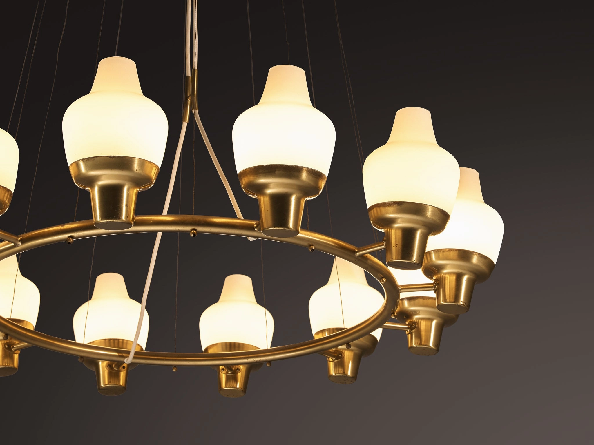 Hans Bergstrm for Atelj Lyktan Chandeliers in Brass and Frosted Glass