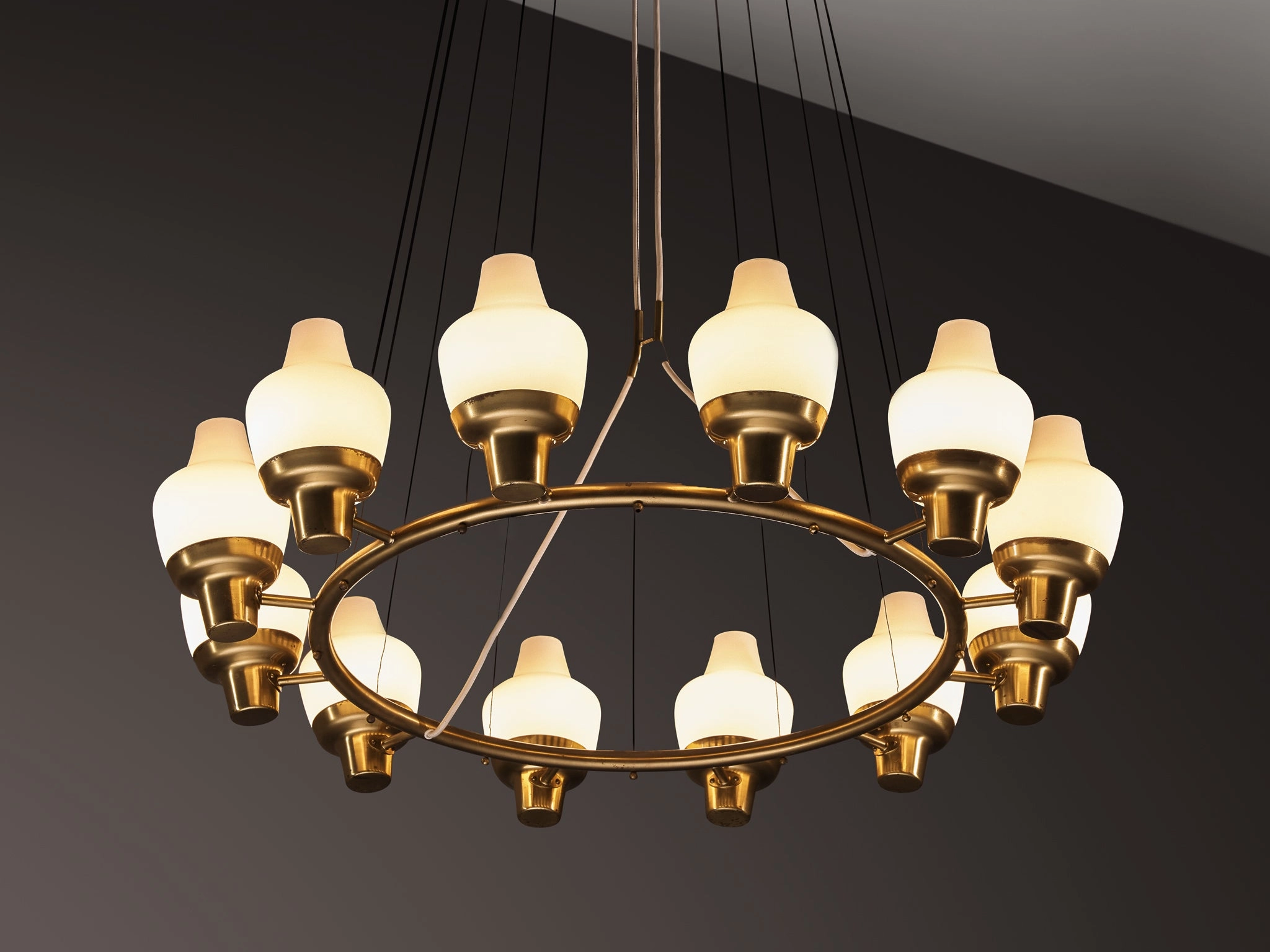 Hans Bergstrm for Atelj Lyktan Chandeliers in Brass and Frosted Glass